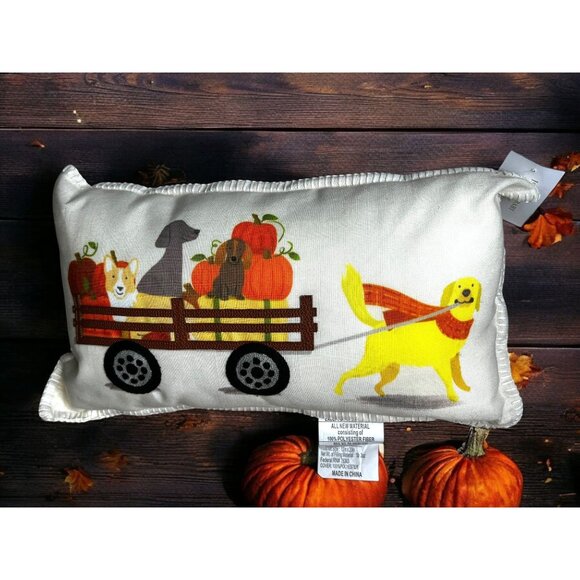 Isaac Mizrahi Autumn Dog Wagon Throw Pillow 12" x 20" Rectangular - Picture 3 of 9